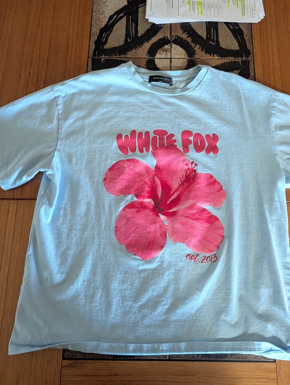White Fox Boutique Hibiscus Flower T-shirt Light Baby Blue Oversized Love